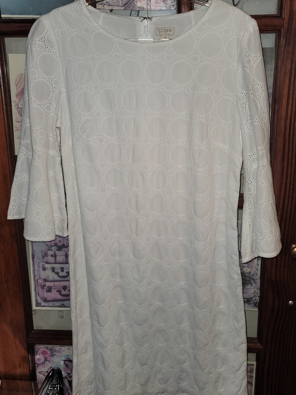 J. Crew White Eyelet Shift with Fluted Sleeves